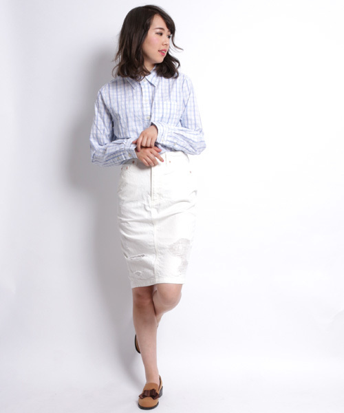 Denime(ドゥニーム)の「CLASH WHITE DENIM MID SKIRT/クラッシュホワイトデニムスカート(デニムスカート・レディース・ホワイト・SMALL/X-SMALL/MEDIUM)」の18枚目の写真