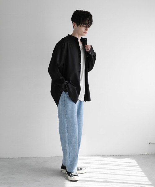 ETELIO（エテリオ）の「ルーズシルエット長袖バンドカラーシャツ（シャツ/ブラウス・メンズ・アイボリー/ブラック/ブルー/グレー/ブラウン系/ホワイト系・L/S/M）」の7枚目の写真