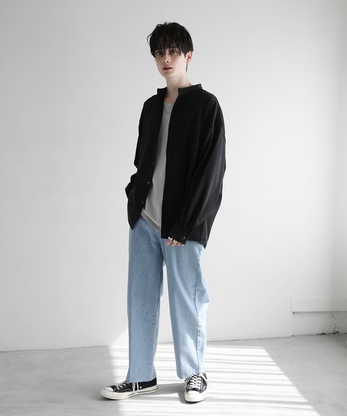 ETELIO（エテリオ）の「ルーズシルエット長袖バンドカラーシャツ（シャツ/ブラウス・メンズ・アイボリー/ブラック/ブルー/グレー/ブラウン系/ホワイト系・L/S/M）」の9枚目の写真