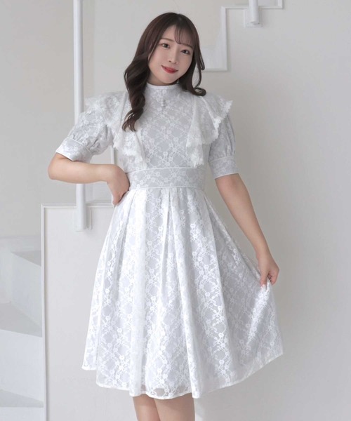 ALBINAbyGOLDS♡タグ付き♡ラッフルフリルレース♡ワンピース♡ピンク ラッフルフリルレース花柄ワンピース | axes femme online shop