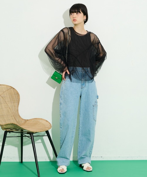 THE YOn（ザヨン）の「ランダムギャザーチュールシアートップス（Tシャツ/カットソー・レディース・コーラルピンク/オフホワイト/ターコイズブルー/ブラック/ベージュ/ライトベージュ/ブルー・FREE）」の18枚目の写真