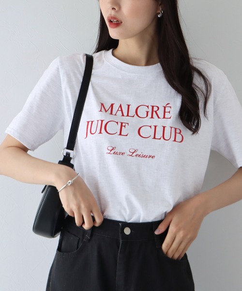 BLUEEAST(ブルーイースト)の「MALGRE JUICE CLUBプリントTシャツ(Tシャツ/カットソー・レディース・ネイビー/グレー/オフホワイト/グリーン・MEDIUM)」の1枚目の写真