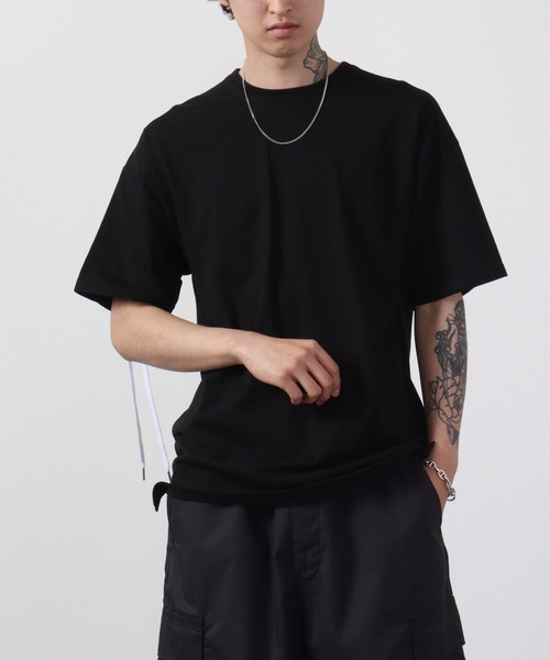 REGIEVO(レジエボ)の「REGIEVO バックレースアップ半袖Tシャツ(Tシャツ/カットソー・メンズ・ブラック/オフホワイト・L/M)」の4枚目の写真