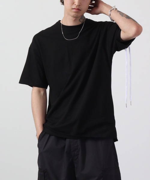 REGIEVO(レジエボ)の「REGIEVO バックレースアップ半袖Tシャツ(Tシャツ/カットソー・メンズ・ブラック/オフホワイト・L/M)」の5枚目の写真
