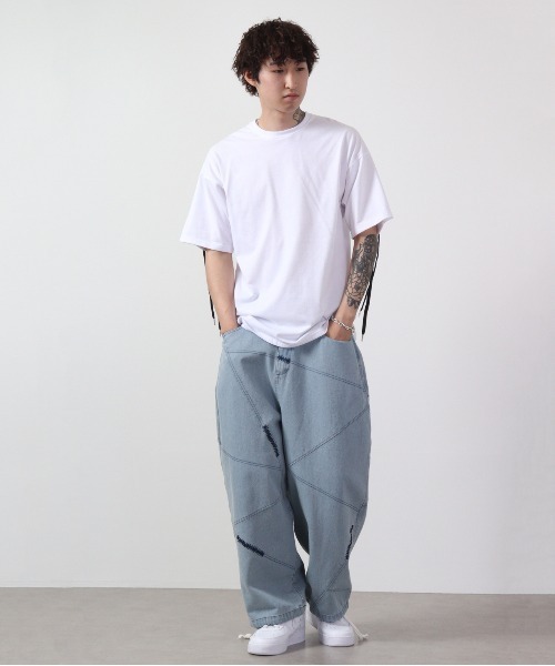 REGIEVO(レジエボ)の「REGIEVO バックレースアップ半袖Tシャツ(Tシャツ/カットソー・メンズ・ブラック/オフホワイト・L/M)」の22枚目の写真