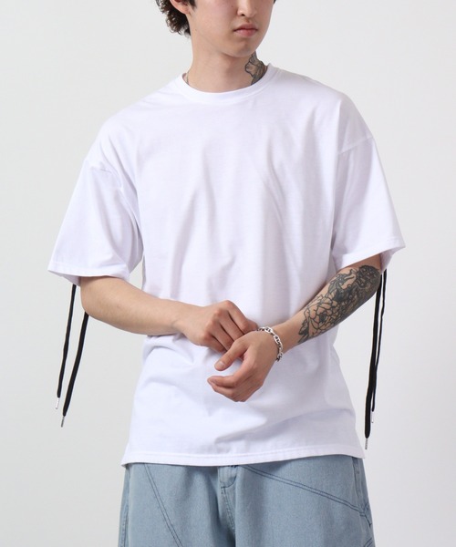 REGIEVO(レジエボ)の「REGIEVO バックレースアップ半袖Tシャツ(Tシャツ/カットソー・メンズ・ブラック/オフホワイト・L/M)」の10枚目の写真