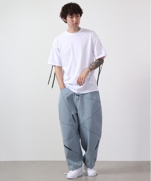 REGIEVO(レジエボ)の「REGIEVO バックレースアップ半袖Tシャツ(Tシャツ/カットソー・メンズ・ブラック/オフホワイト・L/M)」の21枚目の写真