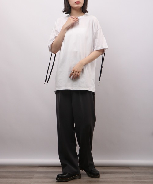 REGIEVO(レジエボ)の「REGIEVO バックレースアップ半袖Tシャツ(Tシャツ/カットソー・メンズ・ブラック/オフホワイト・L/M)」の16枚目の写真