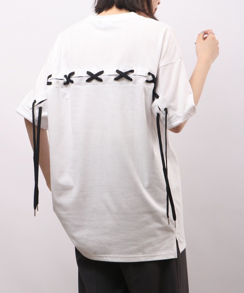 REGIEVO(レジエボ)の「REGIEVO バックレースアップ半袖Tシャツ(Tシャツ/カットソー・メンズ・ブラック/オフホワイト・L/M)」の18枚目の写真