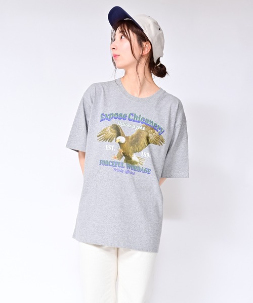 Alite cloth(アリーテクロス)の「BIG カレッジロゴ・プリントTシャツ EAGLE(Tシャツ/カットソー・レディース・ブラック/グレー/ホワイト・M/L/XL/0)」の1枚目の写真