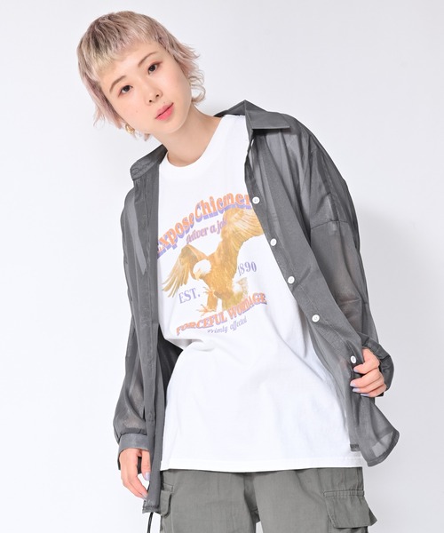 Alite cloth(アリーテクロス)の「BIG カレッジロゴ・プリントTシャツ EAGLE(Tシャツ/カットソー・レディース・ブラック/グレー/ホワイト・M/L/XL/0)」の4枚目の写真