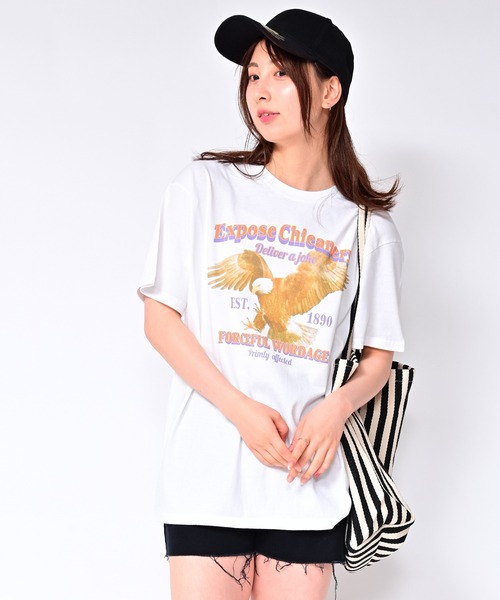 Alite cloth(アリーテクロス)の「BIG カレッジロゴ・プリントTシャツ EAGLE(Tシャツ/カットソー・レディース・ブラック/グレー/ホワイト・M/L/XL/0)」の7枚目の写真