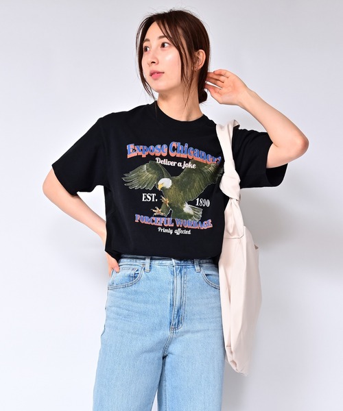 Alite cloth(アリーテクロス)の「BIG カレッジロゴ・プリントTシャツ EAGLE(Tシャツ/カットソー・レディース・ブラック/グレー/ホワイト・M/L/XL/0)」の12枚目の写真