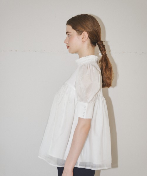 MIRO AMURETTE（ミロアミュレット）の「organdy peplum blouse/オーガンジーペプラムブラウス（シャツ/ブラウス・レディース・ホワイト/ブラック・FREE）」の5枚目の写真