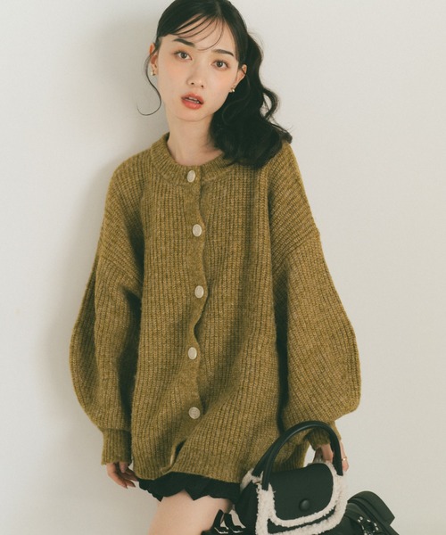 VANNIE U(ヴァニーユー)の「ミックスオーバーニットカーディガン(ニット/セーター・レディース・グリーン/ベージュ/ピンク/ブルー/レッド/ネイビー/アイボリー・FREE)」の14枚目の写真