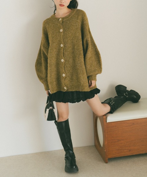 VANNIE U(ヴァニーユー)の「ミックスオーバーニットカーディガン(ニット/セーター・レディース・グリーン/ベージュ/ピンク/ブルー/レッド/ネイビー/アイボリー・FREE)」の19枚目の写真