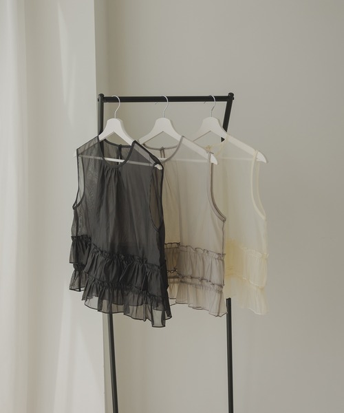 rectangle（レクタングル）の「シアーチュールトップス（シャツ/ブラウス・レディース・グレー/ブラック/アイボリー・FREE）」の7枚目の写真