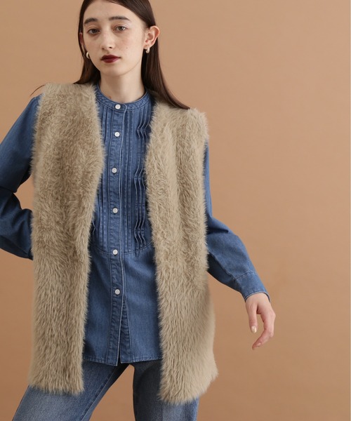 N.（N. Natural Beauty Basic）（エヌエヌナチュラルビューティーベーシック）の「◆フェザーニットベスト（ベスト・レディース・オフホワイト/ベージュ・MEDIUM）」の2枚目の写真