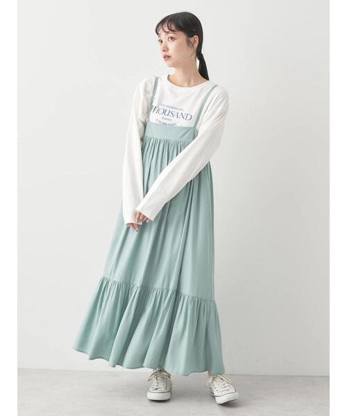 earth music&ecology（アースミュージックアンドエコロジー）の「ティアードキャミワンピース（ワンピース・レディース・ミント/ブラック/キャメル・FREE）」の4枚目の写真