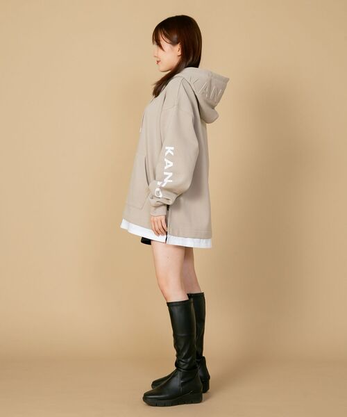 【KANGOL/カンゴール】フェイクレイヤード 袖プリント フードエンボスロゴ ビッグシルエット 裏起毛 フーディー プルオーバーパーカー（パーカー）｜KANGOL（カンゴール）