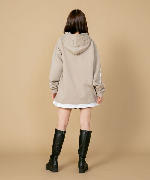 【KANGOL/カンゴール】フェイクレイヤード 袖プリント フードエンボスロゴ ビッグシルエット 裏起毛 フーディー プルオーバーパーカー（パーカー）｜KANGOL（カンゴール）