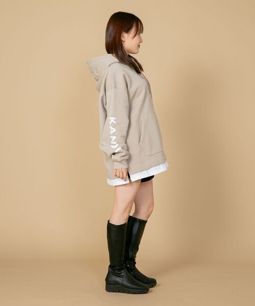 【KANGOL/カンゴール】フェイクレイヤード 袖プリント フードエンボスロゴ ビッグシルエット 裏起毛 フーディー プルオーバーパーカー（パーカー）｜KANGOL（カンゴール）