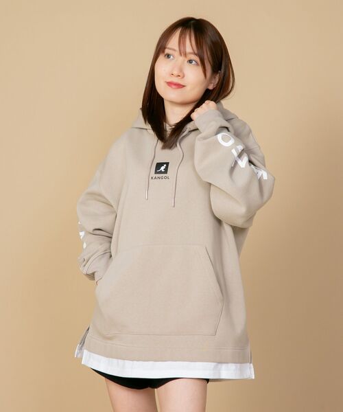 パーカー フーディ M~XL プルオーバー フェイクレイヤード セール】【KANGOL/カンゴール】フェイクレイヤード 袖プリント