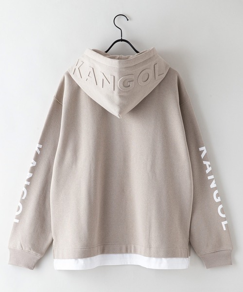 【KANGOL/カンゴール】フェイクレイヤード 袖プリント フードエンボスロゴ ビッグシルエット 裏起毛 フーディー プルオーバーパーカー（パーカー）｜KANGOL（カンゴール）