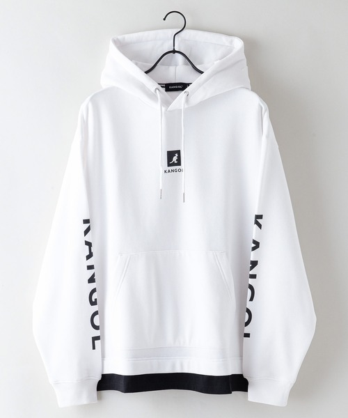 【KANGOL/カンゴール】フェイクレイヤード 袖プリント フードエンボスロゴ ビッグシルエット 裏起毛 フーディー プルオーバーパーカー（パーカー）｜KANGOL（カンゴール）