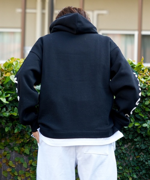 【KANGOL/カンゴール】フェイクレイヤード 袖プリント フードエンボスロゴ ビッグシルエット 裏起毛 フーディー プルオーバーパーカー（パーカー）｜KANGOL（カンゴール）