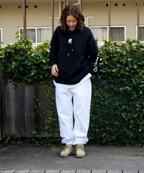 【KANGOL/カンゴール】フェイクレイヤード 袖プリント フードエンボスロゴ ビッグシルエット 裏起毛 フーディー プルオーバーパーカー（パーカー）｜KANGOL（カンゴール）