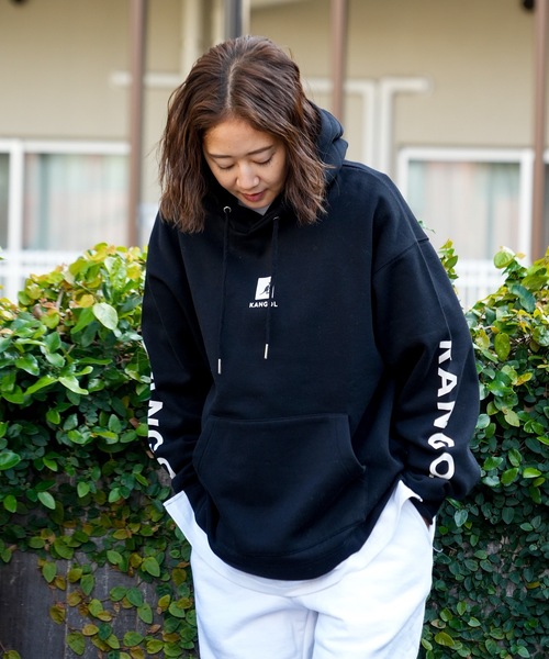 【KANGOL/カンゴール】フェイクレイヤード 袖プリント フードエンボスロゴ ビッグシルエット 裏起毛 フーディー プルオーバーパーカー（パーカー）｜KANGOL（カンゴール）