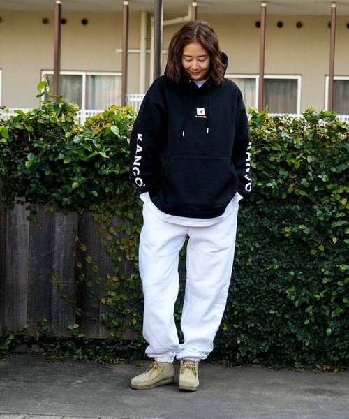 【KANGOL/カンゴール】フェイクレイヤード 袖プリント フードエンボスロゴ ビッグシルエット 裏起毛 フーディー プルオーバーパーカー（パーカー）｜KANGOL（カンゴール）