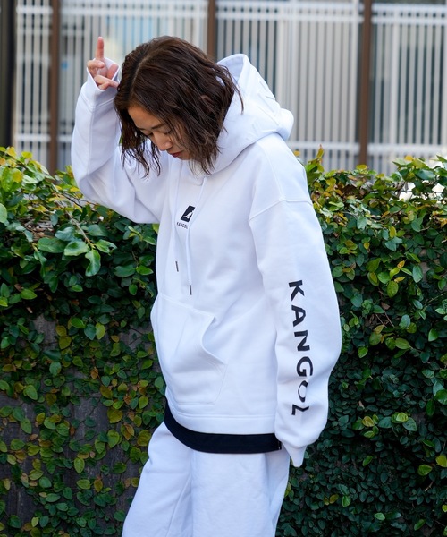 【KANGOL/カンゴール】フェイクレイヤード 袖プリント フードエンボスロゴ ビッグシルエット 裏起毛 フーディー プルオーバーパーカー（パーカー）｜KANGOL（カンゴール）