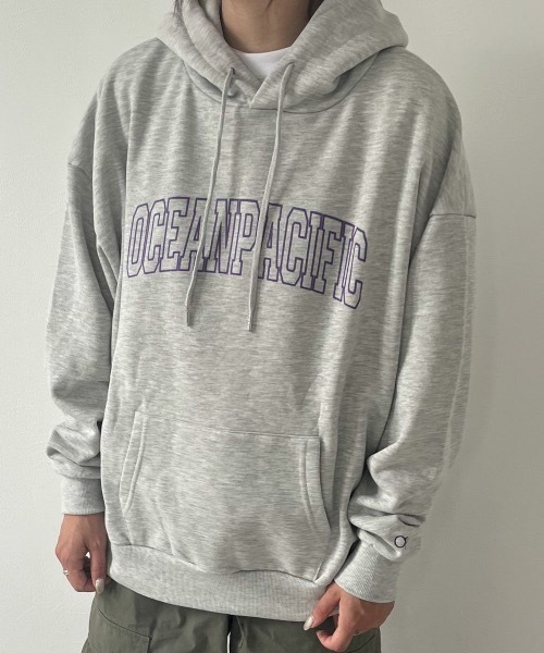Ocean Pacific（オーシャンパシフィック）の「【OP:オーピー】ロゴスウェットパーカー 　フーディー（パーカー・メンズ・チャコール/アイボリー/グリーン/ベージュ/ヘザーグレー・MEDIUM/X-LARGE/LARGE）」の7枚目の写真