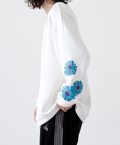 ATELANE トレーナー スウェット ルーズシルエットフラワー刺繍
