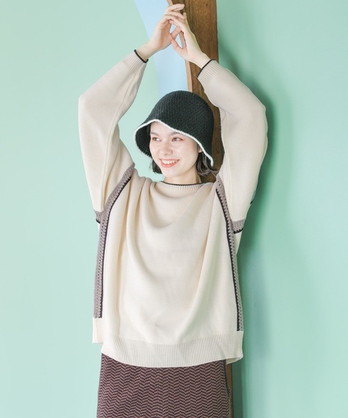 niko and...（ニコアンド）の「サイドクロシェニットプルオーバー（ニット/セーター・レディース・アイボリー/グリーン/ブラック/オフホワイト・LARGE/MEDIUM）」の6枚目の写真