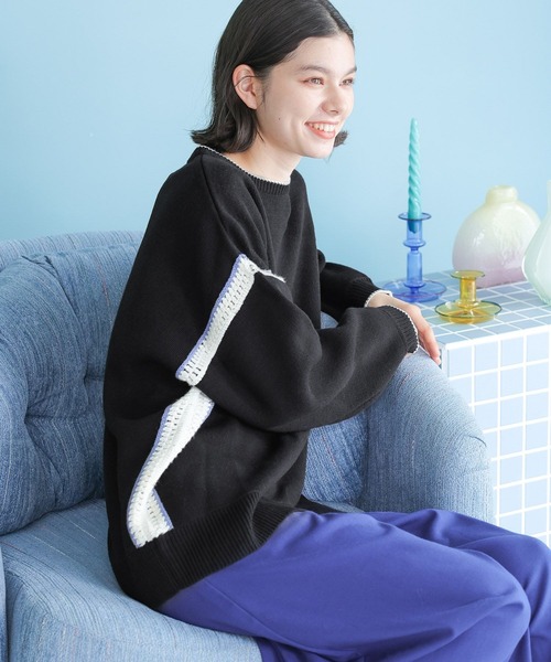 niko and...（ニコアンド）の「サイドクロシェニットプルオーバー（ニット/セーター・レディース・アイボリー/グリーン/ブラック/オフホワイト・LARGE/MEDIUM）」の8枚目の写真