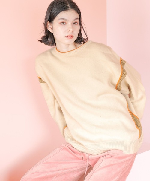 niko and...（ニコアンド）の「サイドクロシェニットプルオーバー（ニット/セーター・レディース・アイボリー/グリーン/ブラック/オフホワイト・LARGE/MEDIUM）」の11枚目の写真