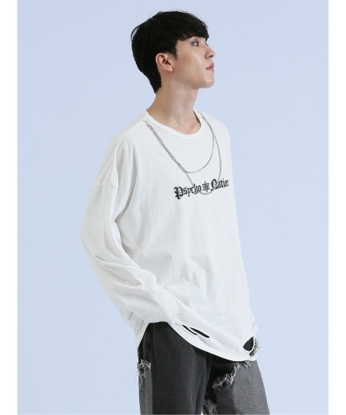 semantic design(セマンティックデザイン)の「【コットン100%】セマンティックデザイン×PSYCHONATION チェーンアイコンダメージ クルー長袖Tシャツ(Tシャツ/カットソー・メンズ・ホワイト×ブラック/ブラック/ホワイト・MEDIUM/LARGE)」の22枚目の写真