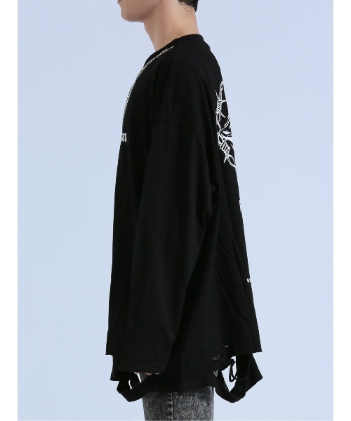 semantic design(セマンティックデザイン)の「【コットン100%】セマンティックデザイン×PSYCHONATION チェーンアイコンダメージ クルー長袖Tシャツ(Tシャツ/カットソー・メンズ・ホワイト×ブラック/ブラック/ホワイト・MEDIUM/LARGE)」の4枚目の写真