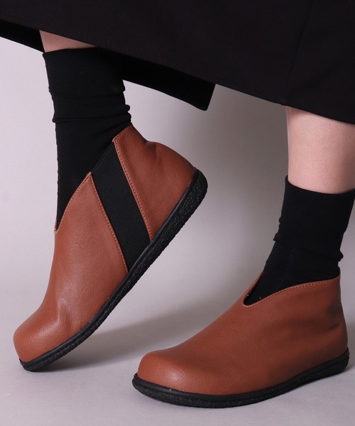 【セール】(ES)【 Joy Walker Plus 】フェイクレザー フロント スリット サイドゴア ブーツ（ブーツ）｜JoyWalkerPlus（ジョイウォーカープラス）