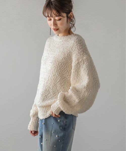 AMELY(エミリー)の「ブークレーニット(ニット/セーター・レディース・ブラック/ライトグレー/ブルー/オフホワイト・フリー)」の9枚目の写真