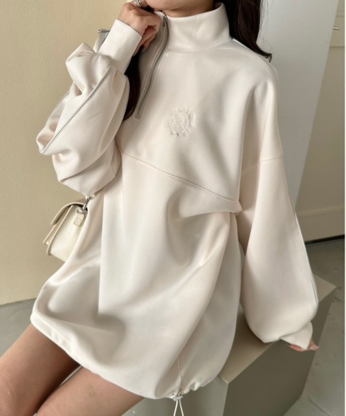 OLIVE des OLIVE（オリーブデオリーブ）の「春のおでかけ配色ラインハーフジップチュニック　1041060040（スウェット・レディース・トップグレー/アイボリー/ピンクベージュ/ネイビー・FREE）」の2枚目の写真