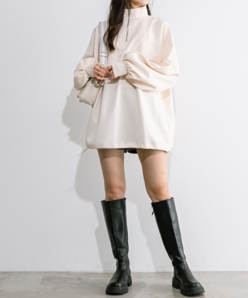 OLIVE des OLIVE（オリーブデオリーブ）の「春のおでかけ配色ラインハーフジップチュニック　1041060040（スウェット・レディース・トップグレー/アイボリー/ピンクベージュ/ネイビー・FREE）」の5枚目の写真