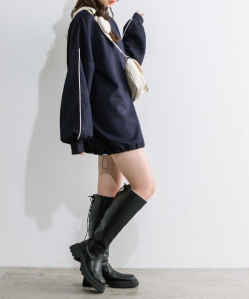 OLIVE des OLIVE（オリーブデオリーブ）の「春のおでかけ配色ラインハーフジップチュニック　1041060040（スウェット・レディース・トップグレー/アイボリー/ピンクベージュ/ネイビー・FREE）」の18枚目の写真