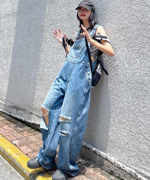 meJane（ミージェーン）の「ダメージクラッシュデニムオーバーオール