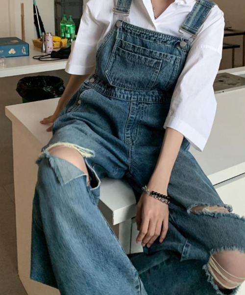 meJane（ミージェーン）の「ダメージクラッシュデニムオーバーオール