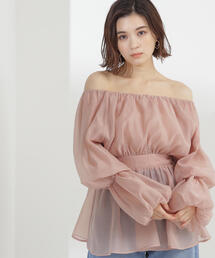 ◇シアーギャザーペプラムブラウス