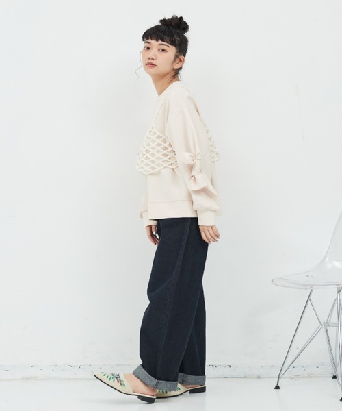 MERLOT（メルロー）の「袖リボンスウェット（スウェット・レディース・ホワイト/ブラック・FREE）」の10枚目の写真